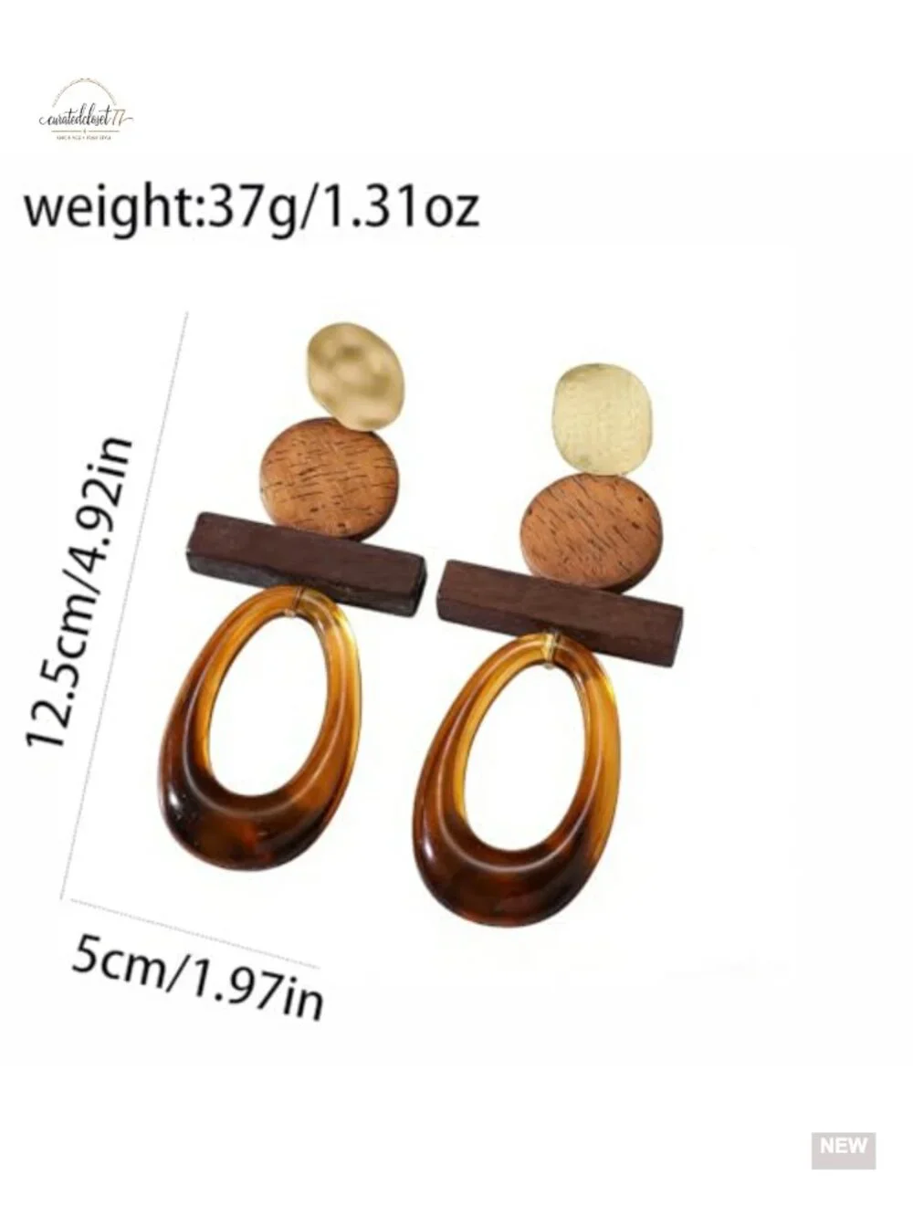 Vintage Geometric Chunky Statement Boho Wood Resin Acrylic Dangle Drop Earrings